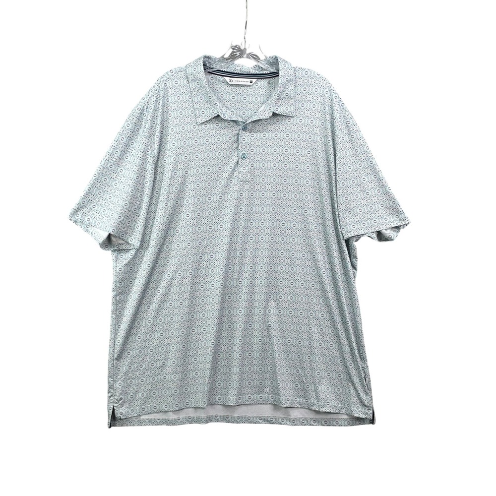 7 Diamonds Polo‎ Mens XXL Blue Geometric 4-Way Stretch Performance Preppy Shirt